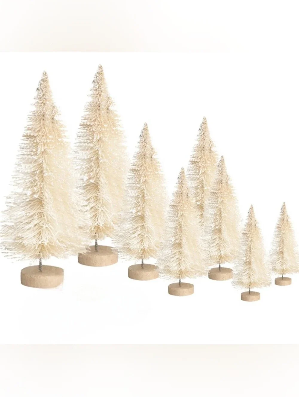 Neutral Ivory Bottle Brush Christmas Tree Set - Home Holiday. 8 Piece Set. NEW.